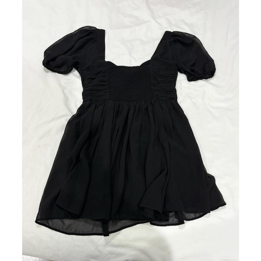 NWOT Abercrombie & Fitch Black Ruched Ruffle Puff Sleeve Mini Dress Size Medium - Picture 4 of 9
